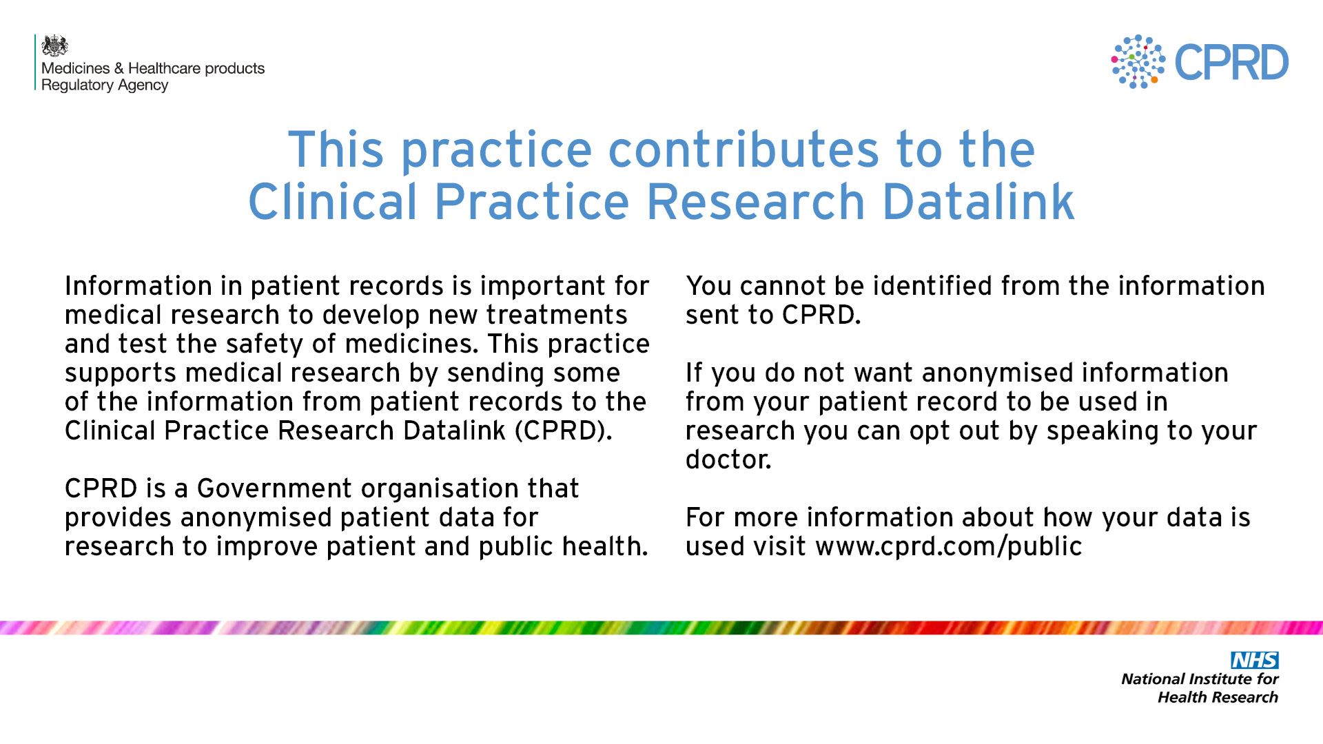 This practice contributes to the Clinical Practice Research Datalink
